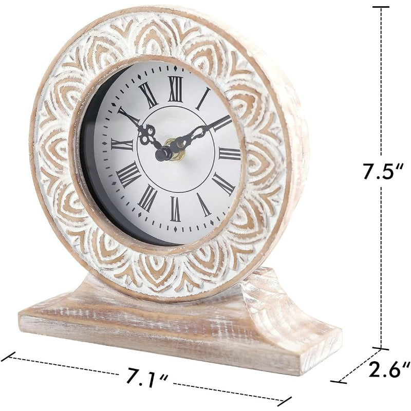 Hand‑Carved Distressed White Boho Clock