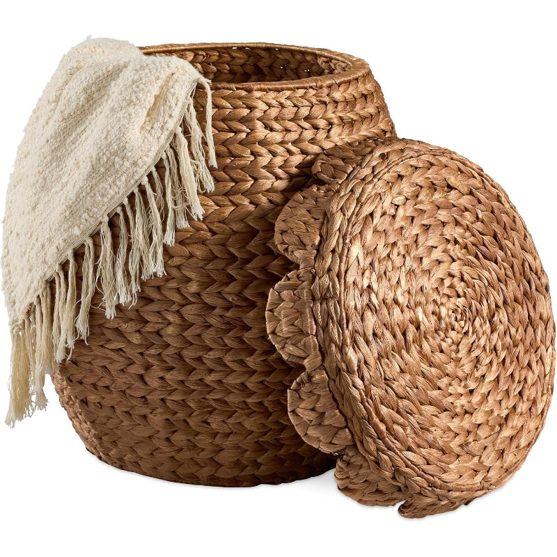 Handwoven Hyacinth Storage Basket With Lid