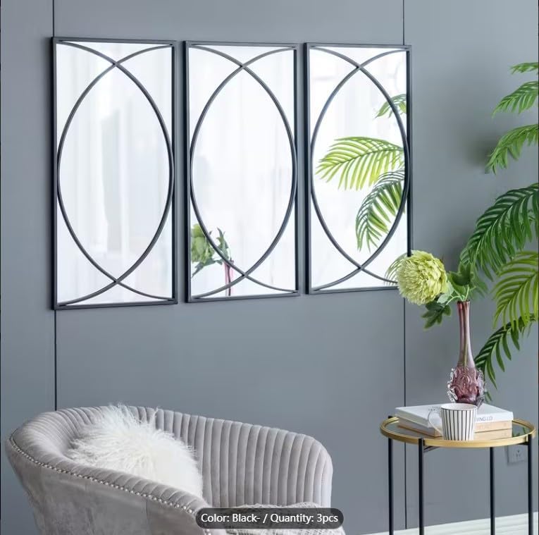 3‑Pack Black Metal Wall Mirrors Set