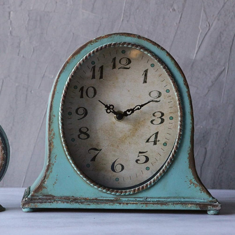 Aqua Finish Metal Mantel Clock