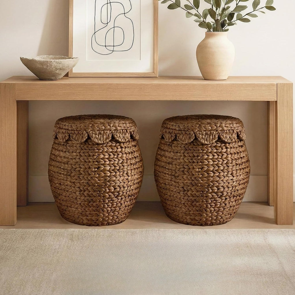 Handwoven Hyacinth Storage Basket With Lid