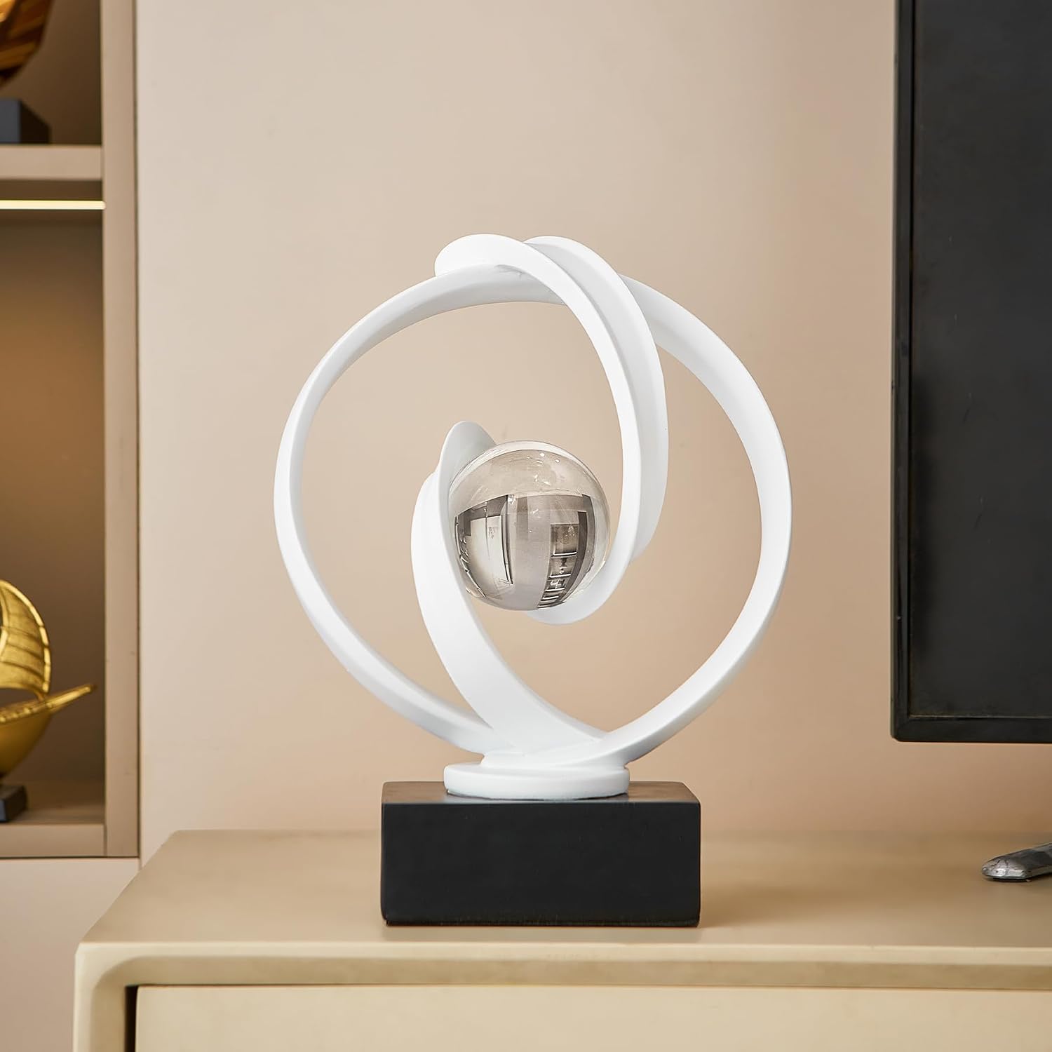 Resin White Abstract Sphere Decor Sculpture