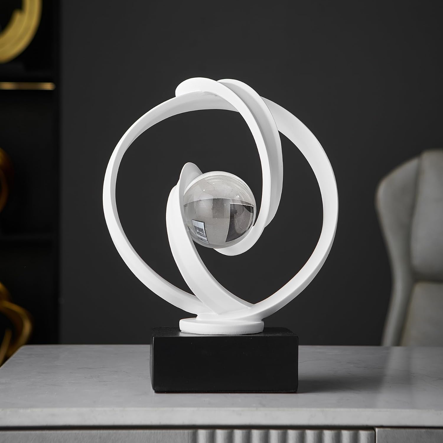 Resin White Abstract Sphere Decor Sculpture