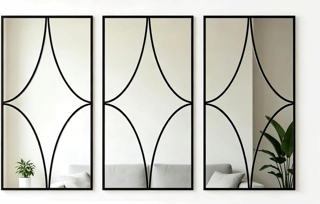 3‑Pack Black Framed Wall Mirrors Set