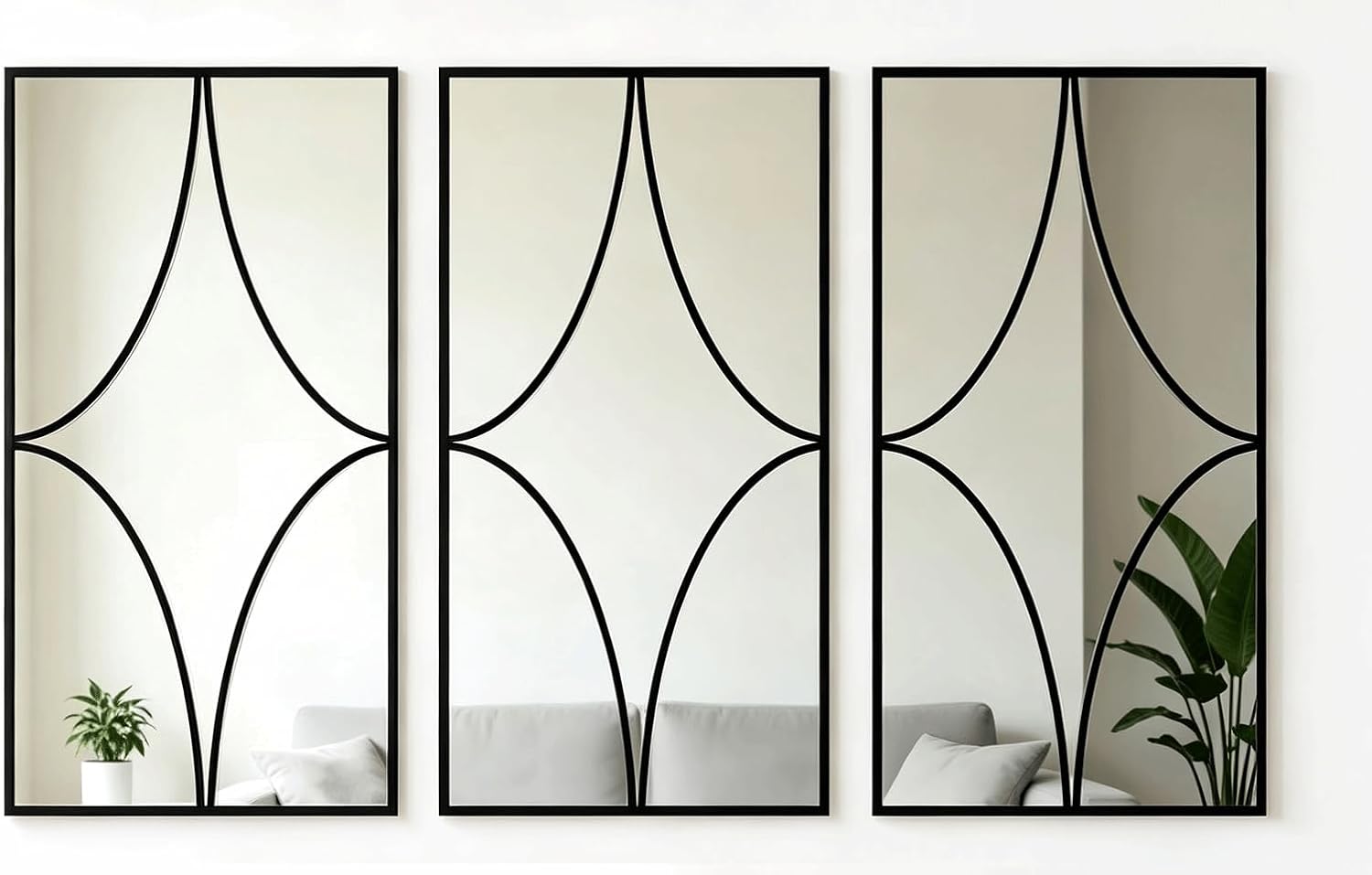 3‑Pack Black Framed Wall Mirrors Set