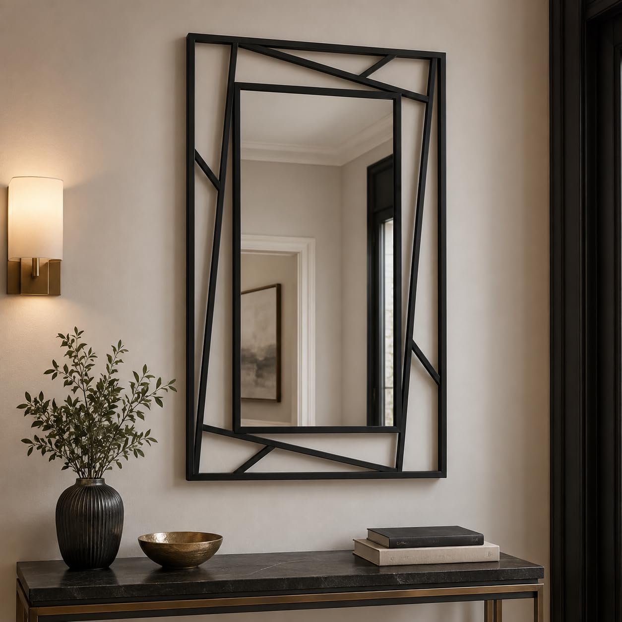 Black Metal Geometric Wall Mirror