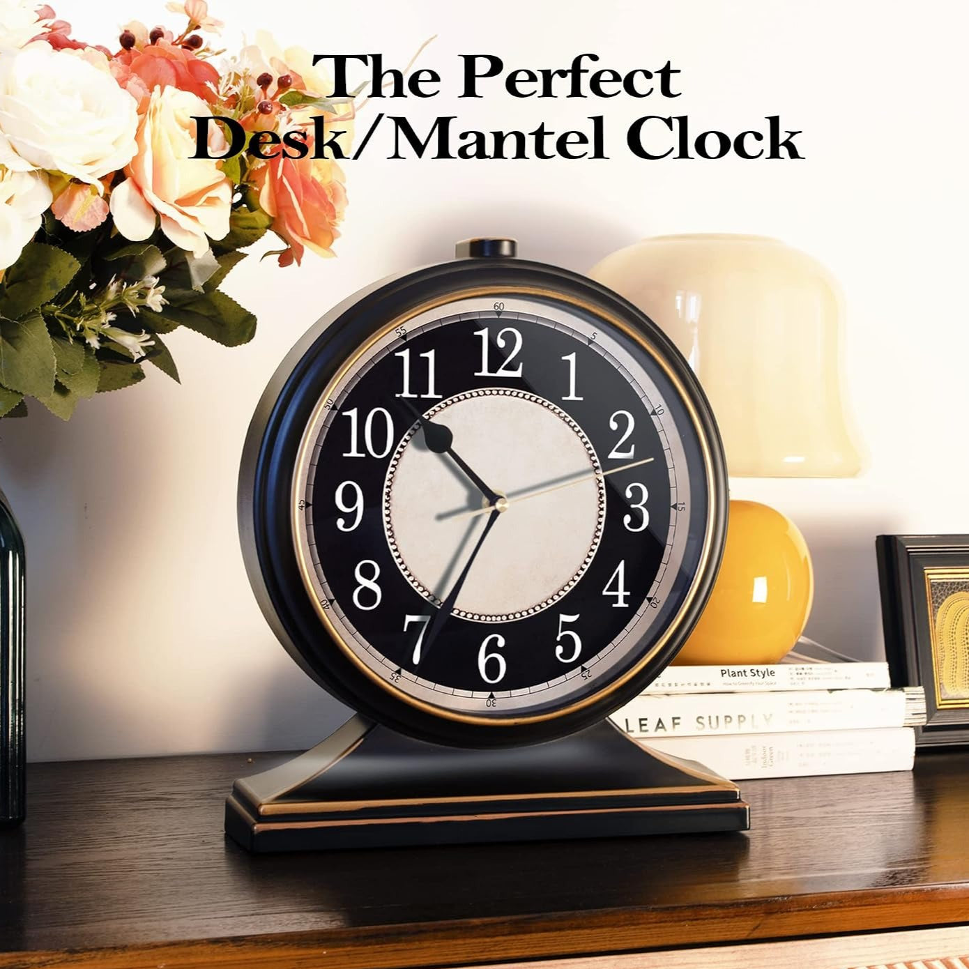 Silent Vintage Black Mantel Clock
