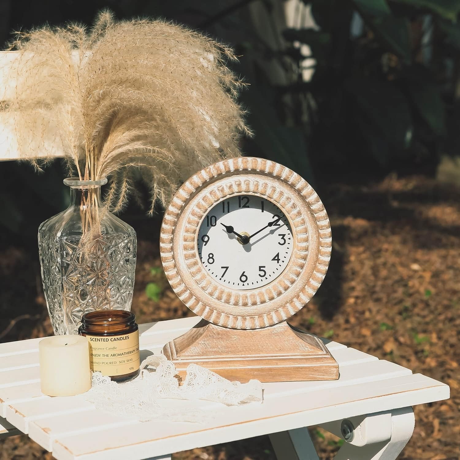 Hand‑Carved Wood Boho Table Clock