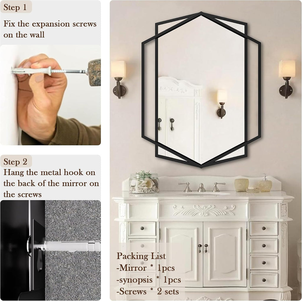 Black Metal Hexagon Wall Mirror