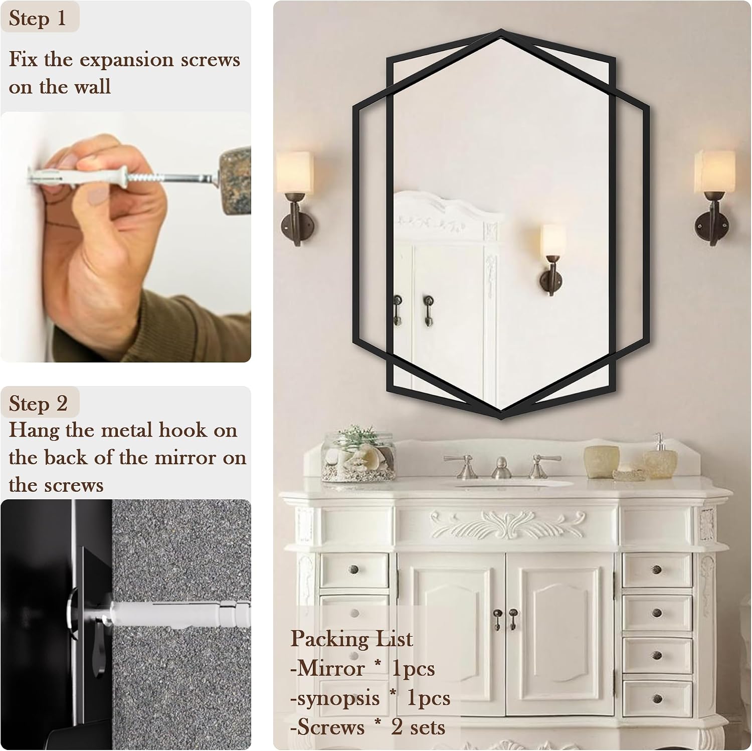 Black Metal Hexagon Wall Mirror