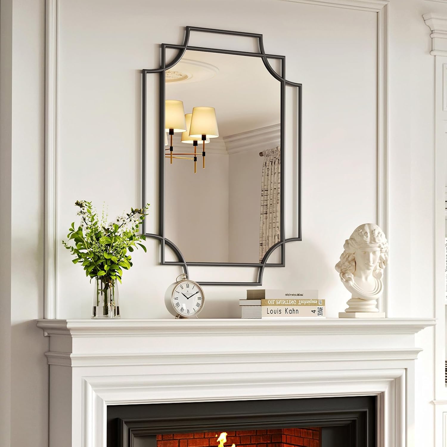Large Black Framed Irregular Decorative Mirror