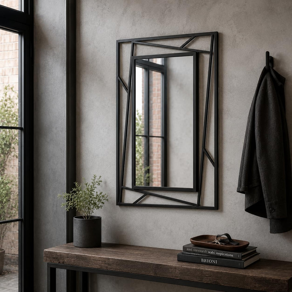 Black Metal Geometric Wall Mirror