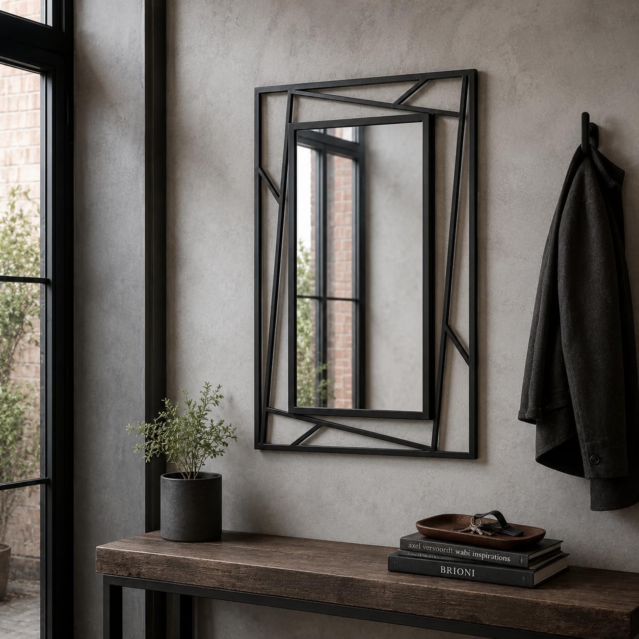 Black Metal Geometric Wall Mirror