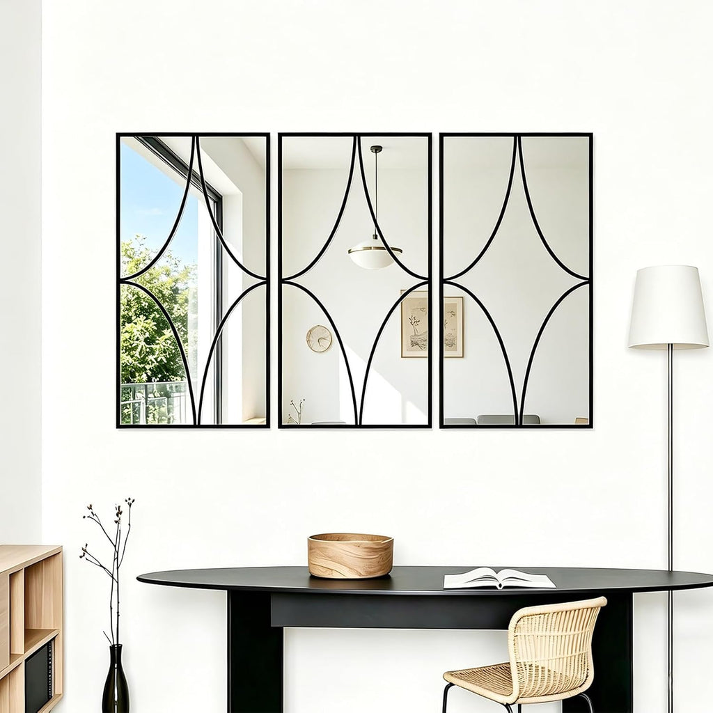 3‑Pack Black Framed Wall Mirrors Set
