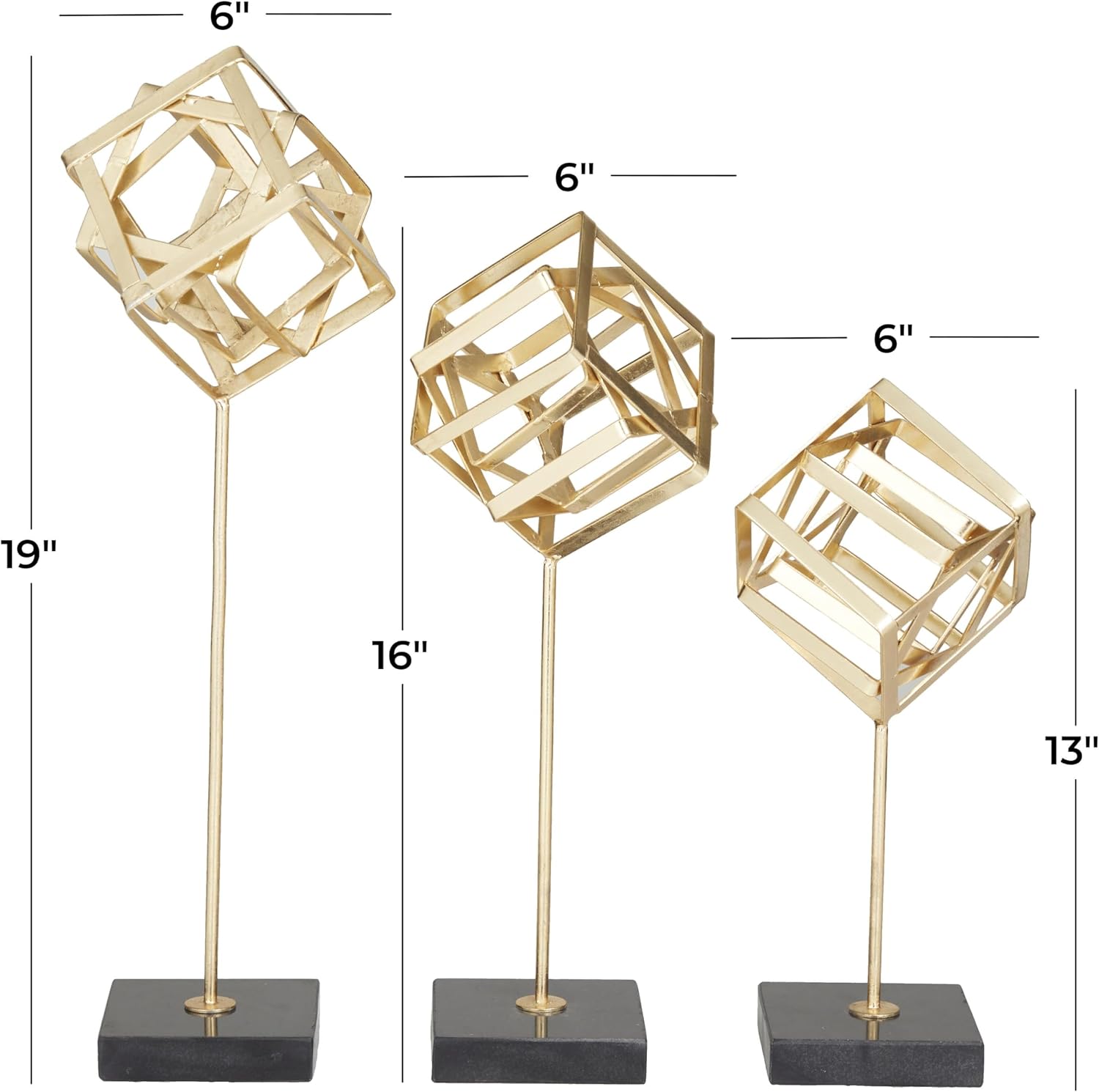3‑Pack Gold Geometric Marble Sculptures