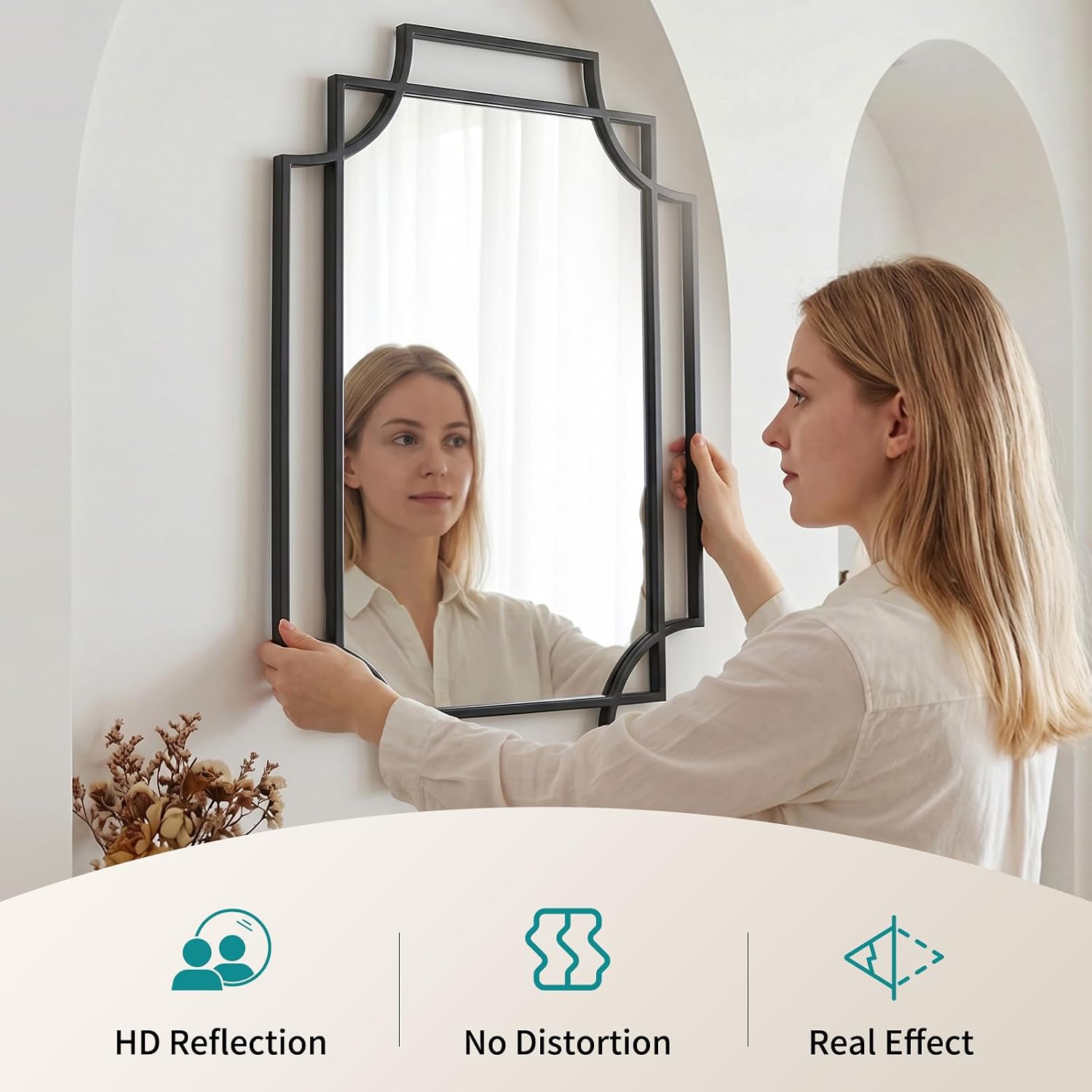 Large Black Framed Irregular Decorative Mirror