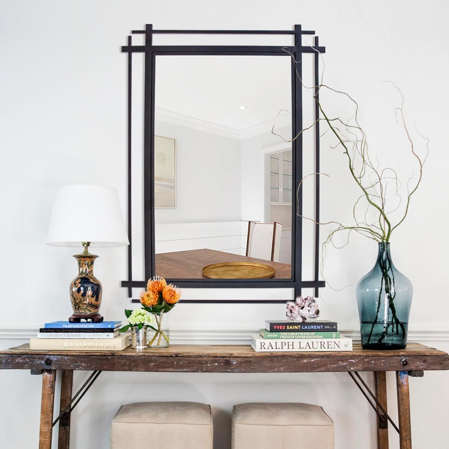 Black Metal Framed Wall Mirror