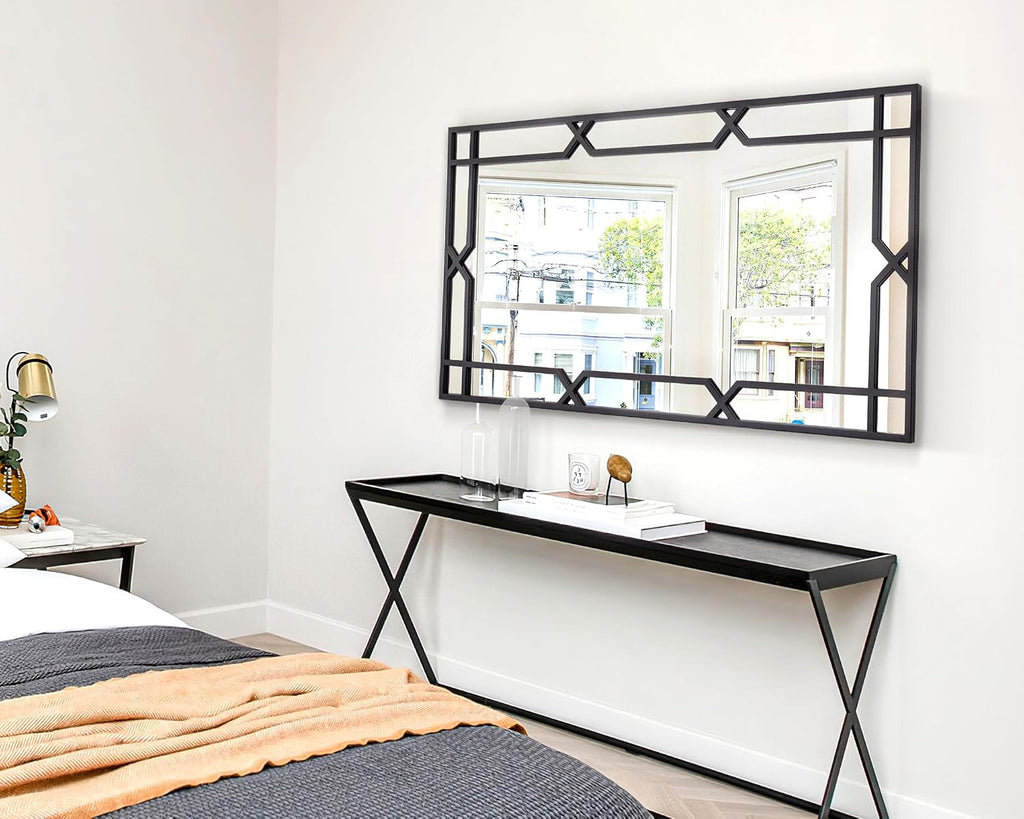 Large Black Metal Framed Wall Mirror