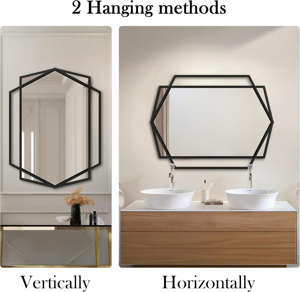 Black Metal Hexagon Wall Mirror