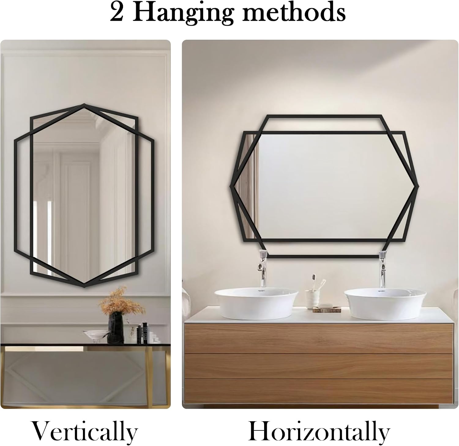 Black Metal Hexagon Wall Mirror