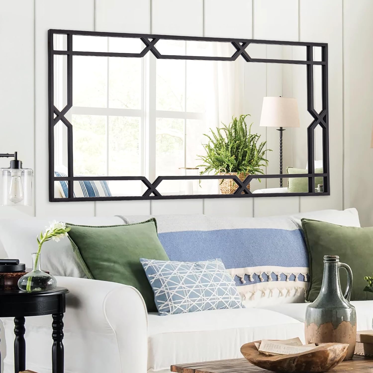 Large Black Metal Framed Wall Mirror