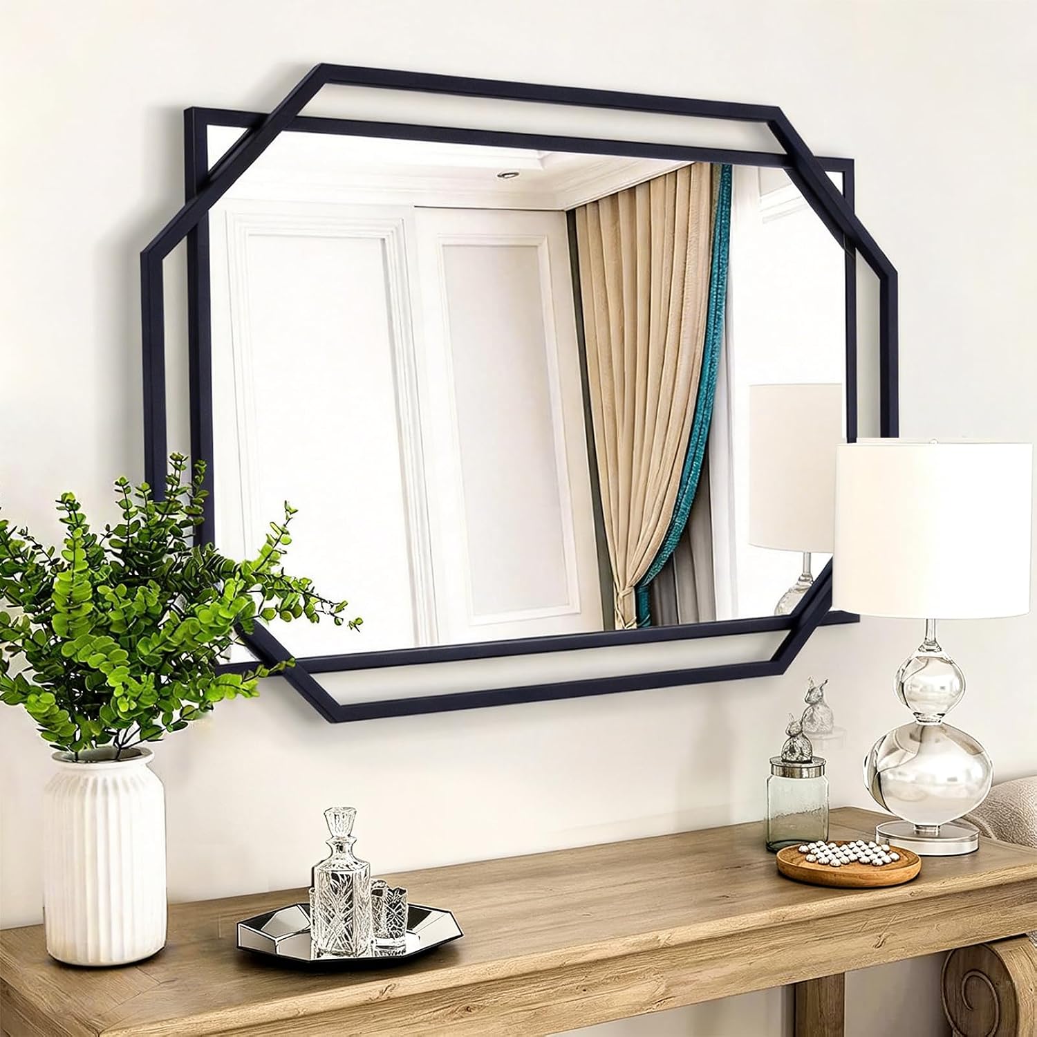 Black Framed Octagonal Wall Mirror