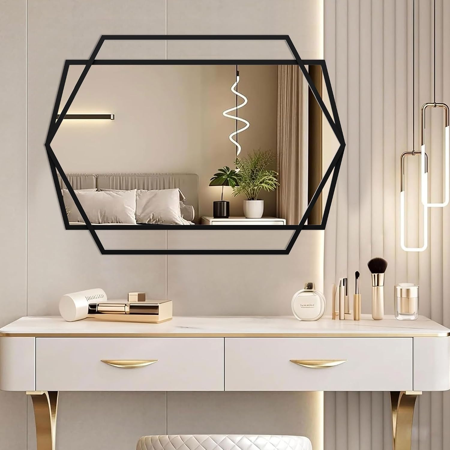 Black Metal Hexagon Wall Mirror