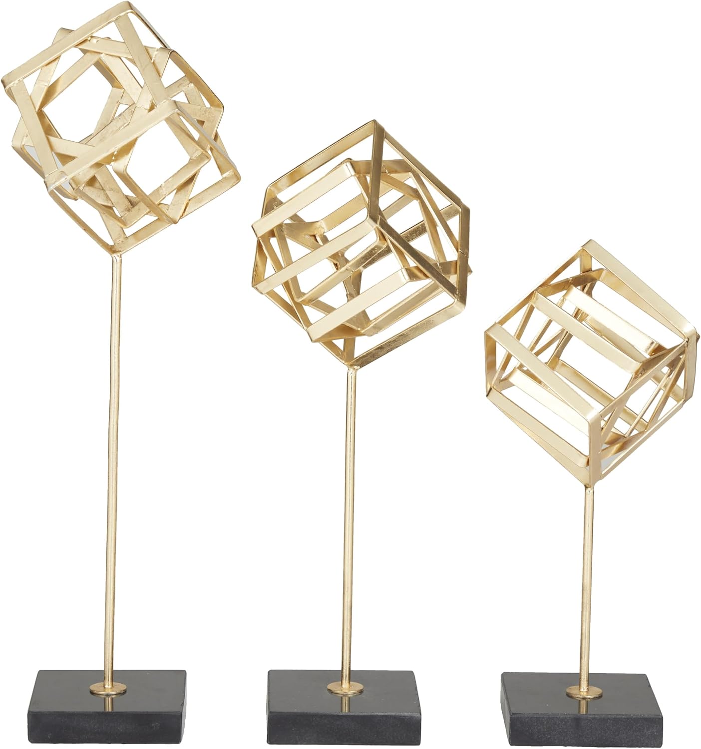 3‑Pack Gold Geometric Marble Sculptures