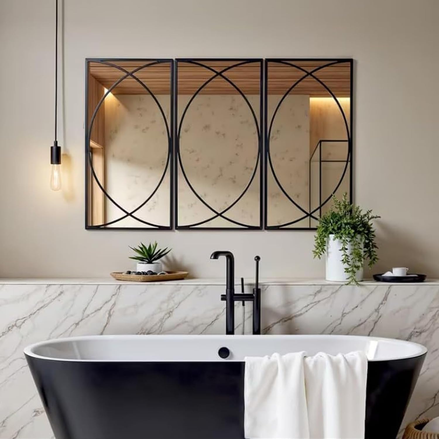 3‑Pack Black Metal Wall Mirrors Set