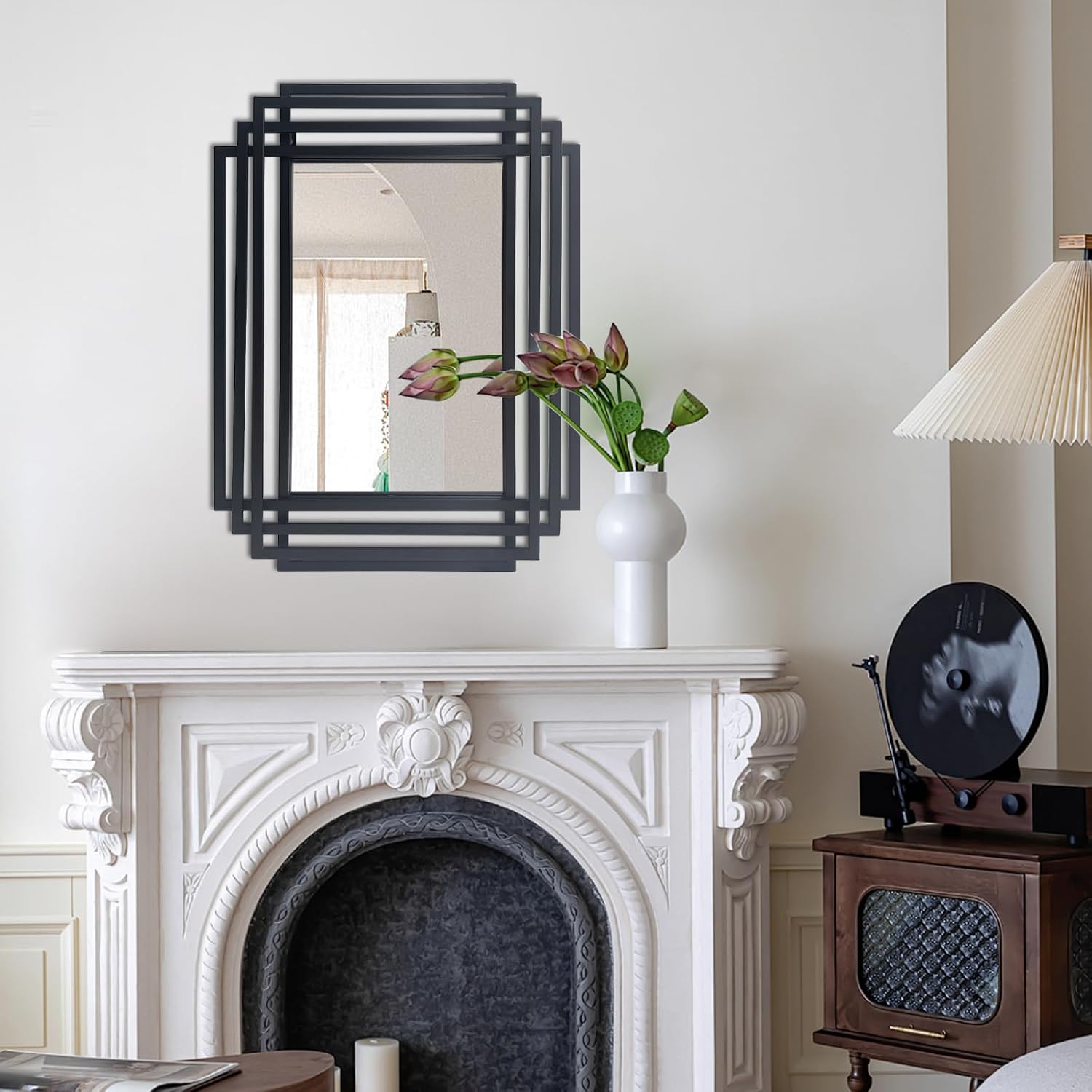Black Metal Framed Rectangular Wall Mirror