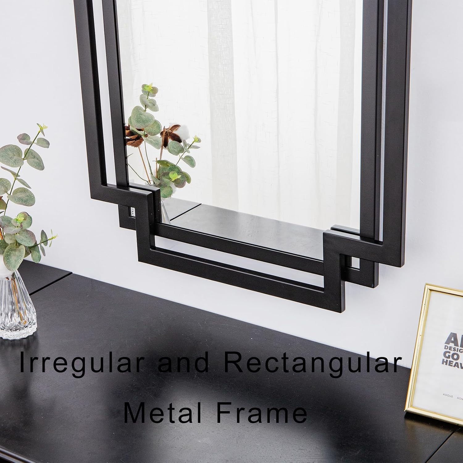 Large Black Metal Framed Wall Mirror