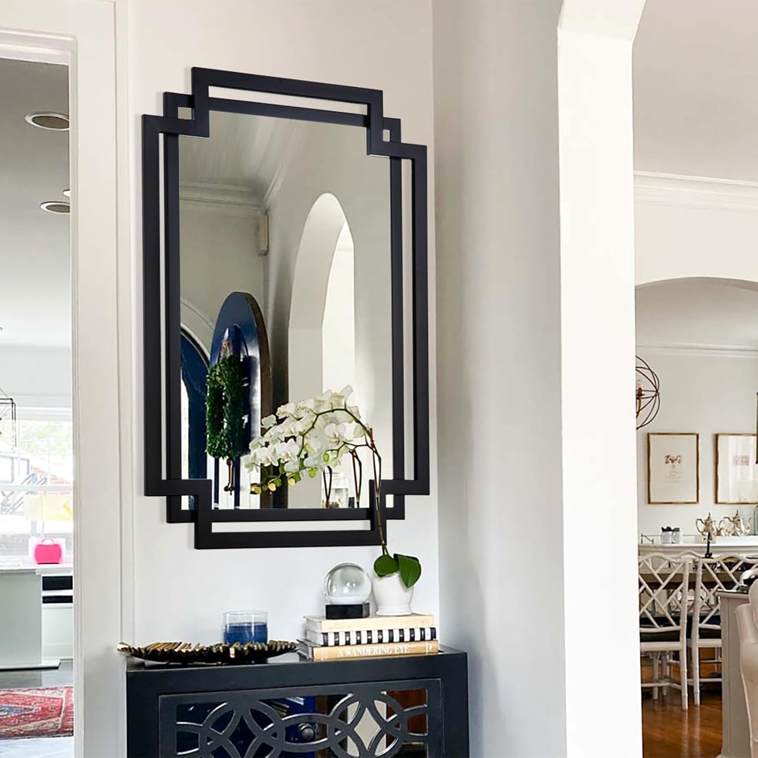 Large Black Metal Framed Wall Mirror