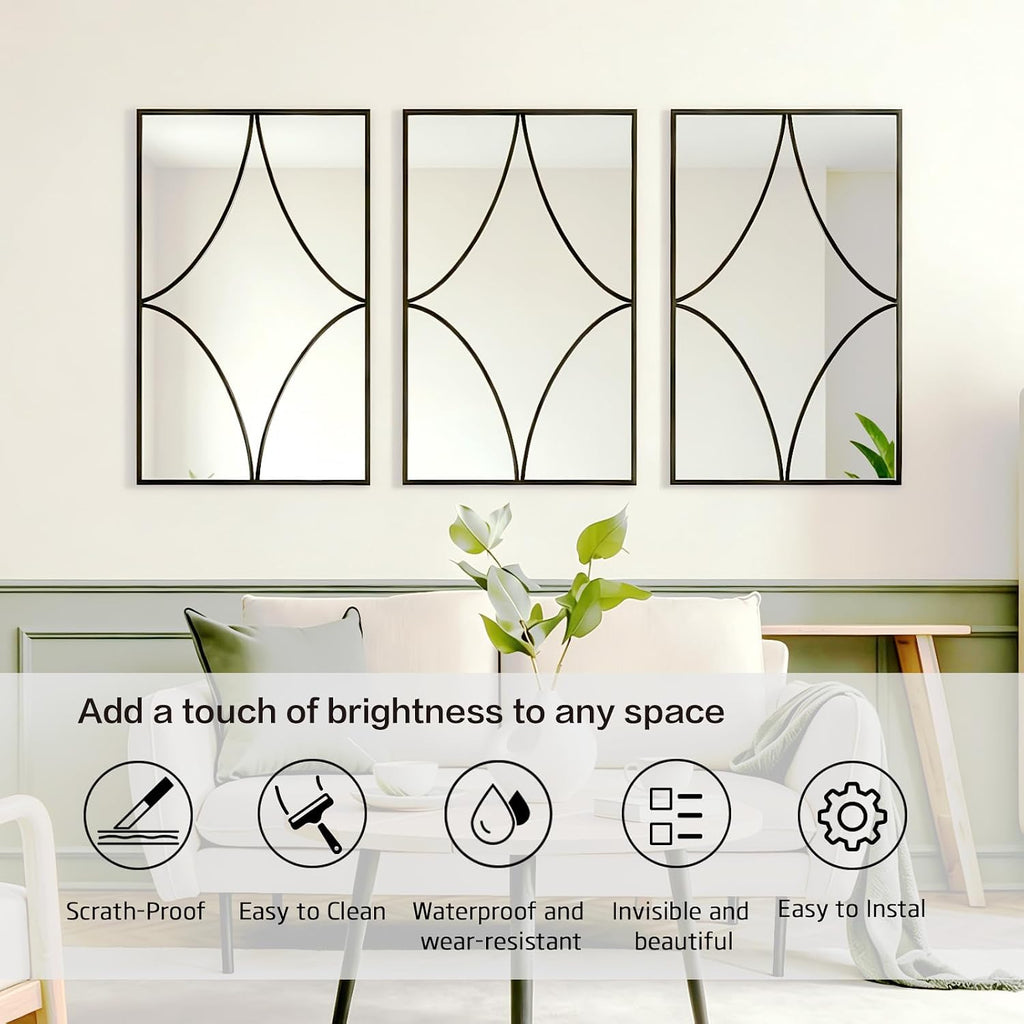 3‑Pack Black Framed Wall Mirrors Set