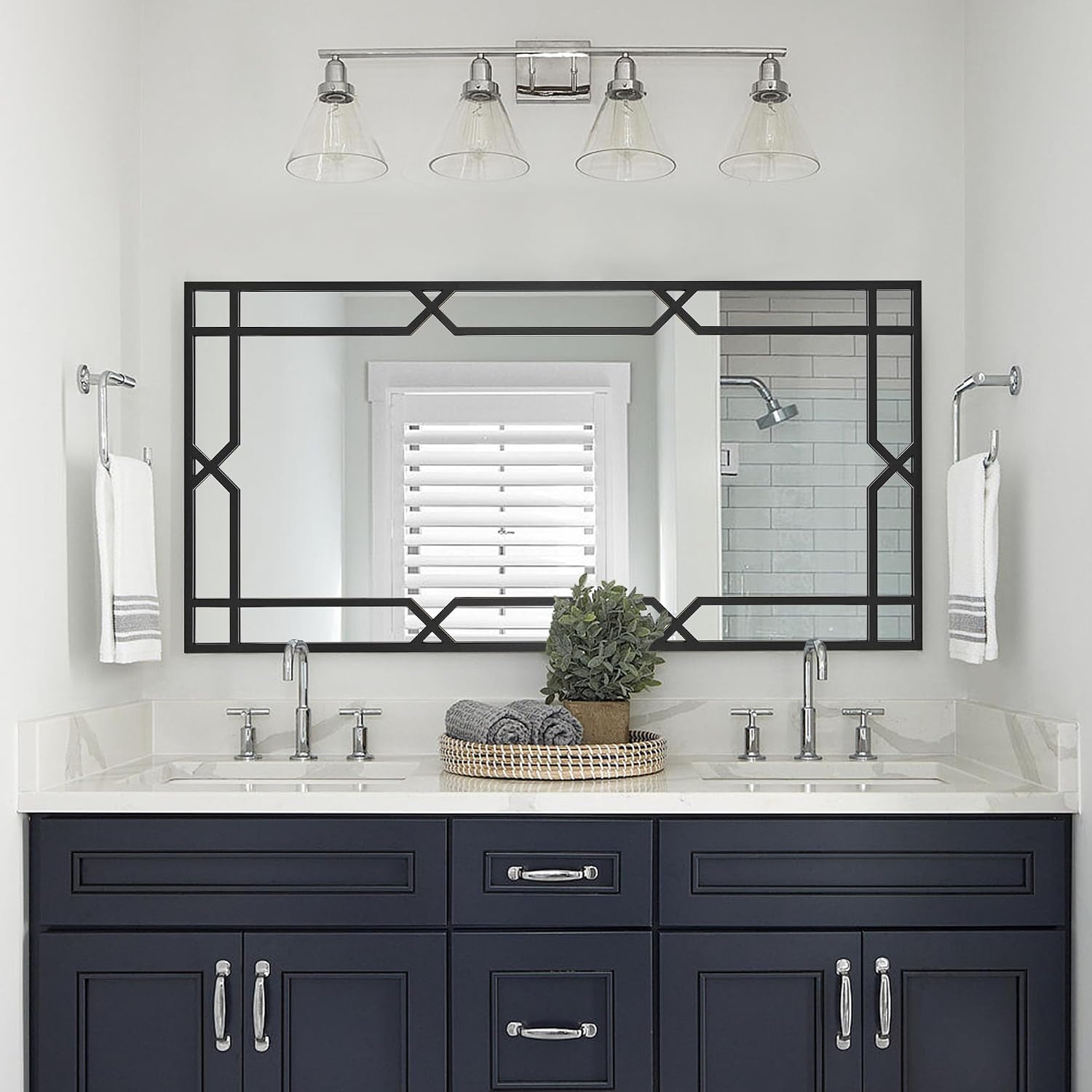 Large Black Metal Framed Wall Mirror