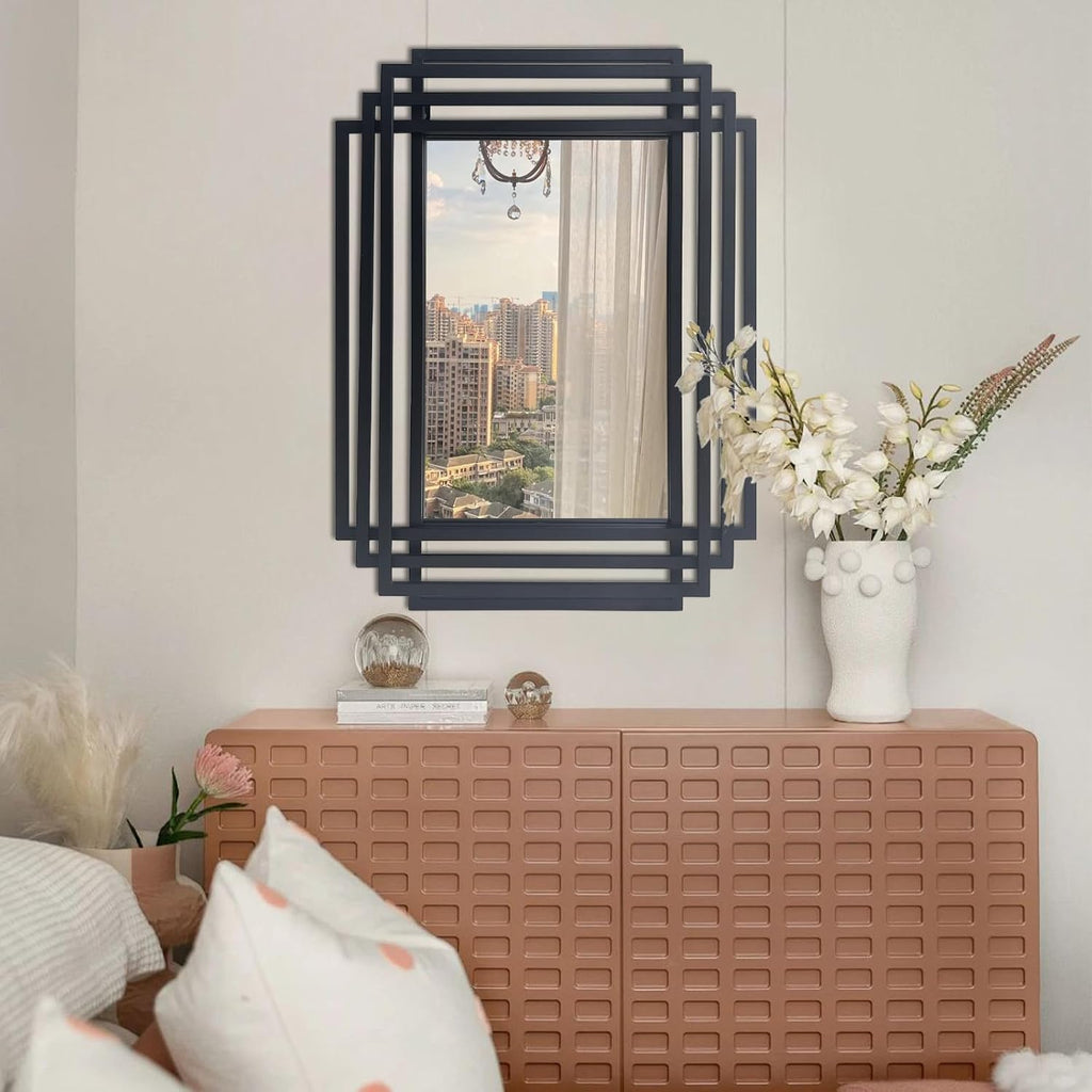 Black Metal Framed Rectangular Wall Mirror