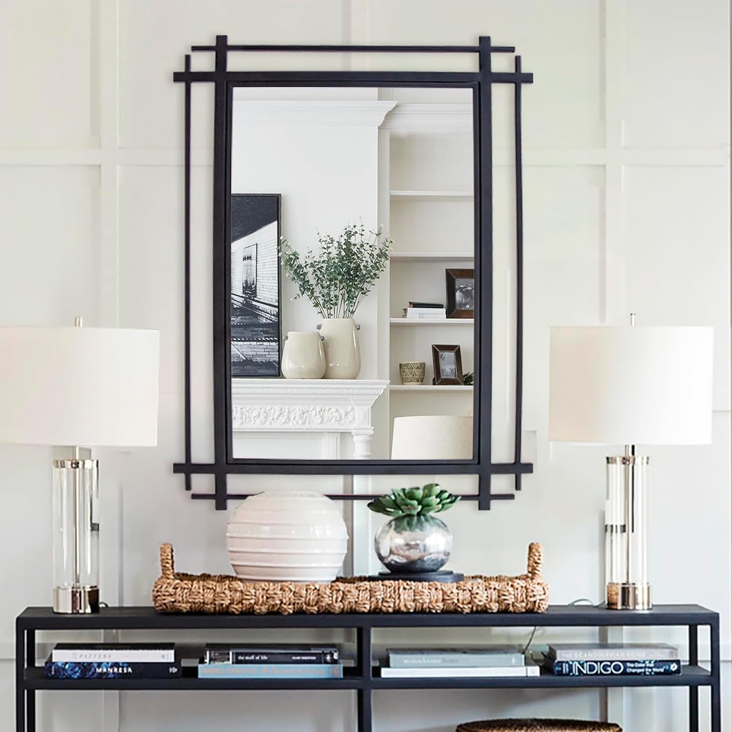 Black Metal Framed Wall Mirror