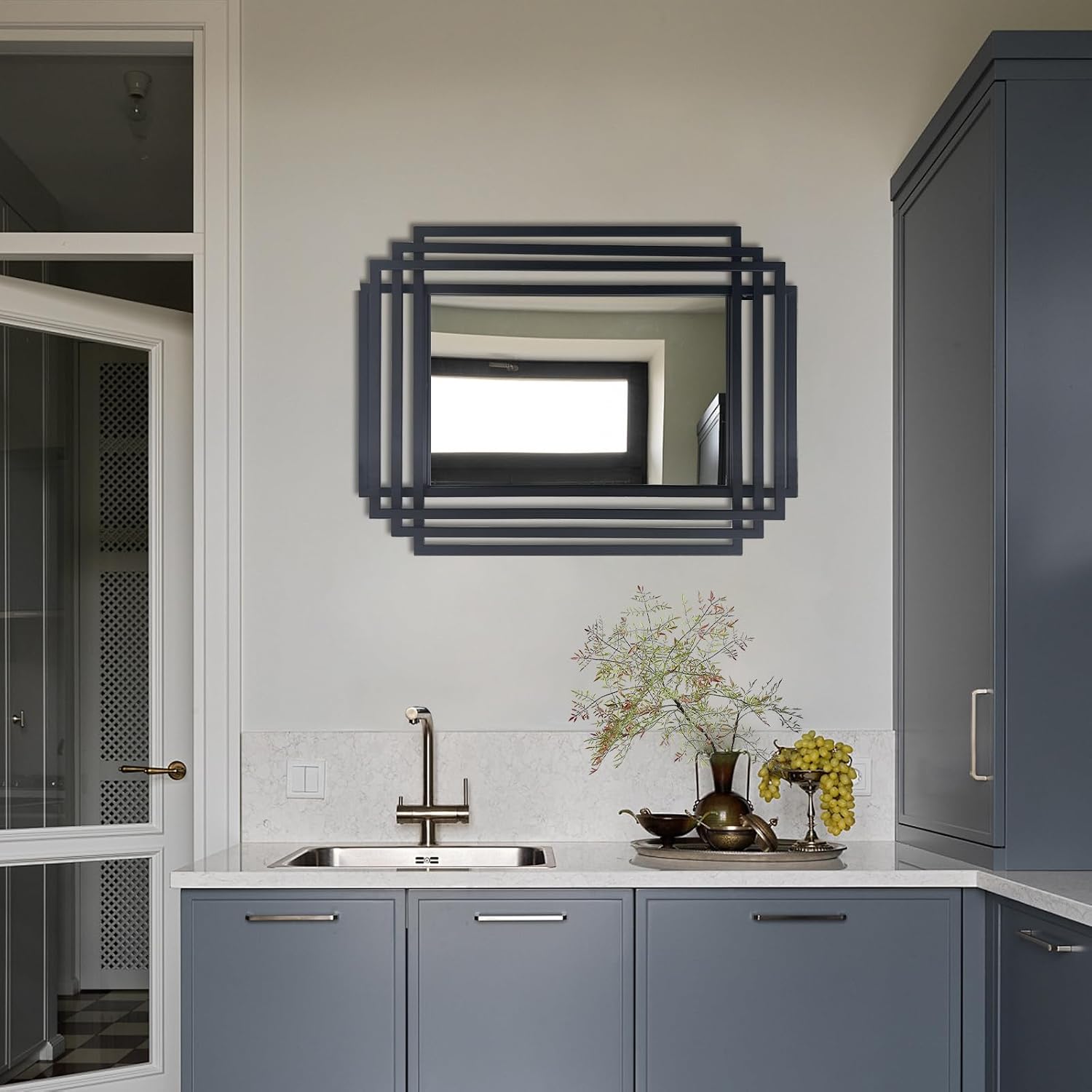 Black Metal Framed Rectangular Wall Mirror