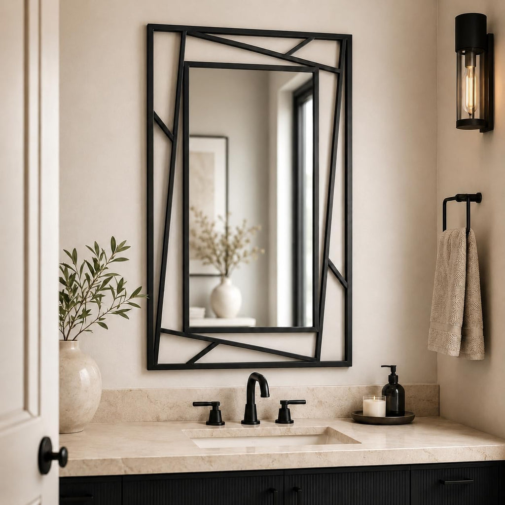 Black Metal Geometric Wall Mirror