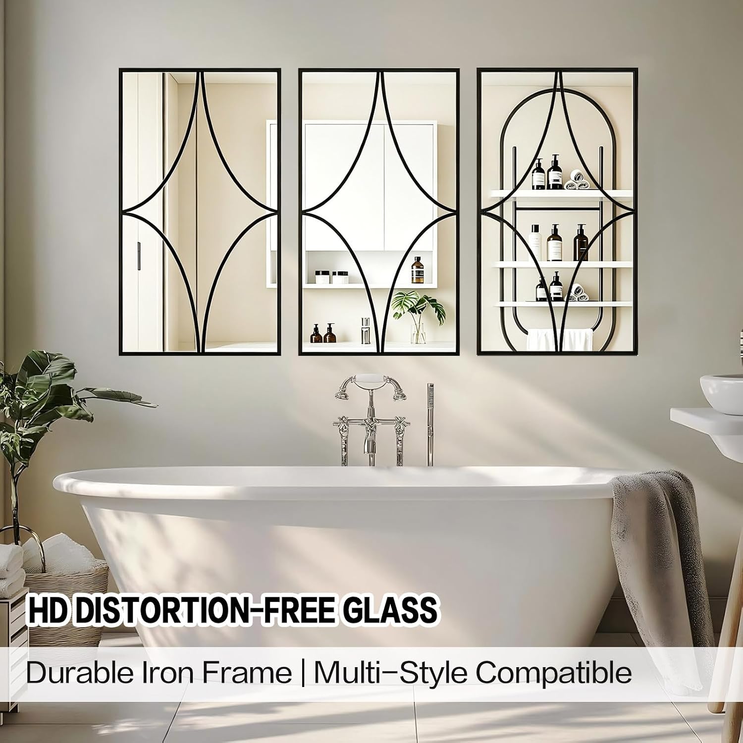 3‑Pack Black Framed Wall Mirrors Set