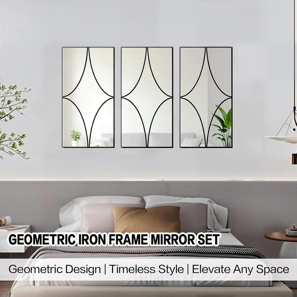 3‑Pack Black Framed Wall Mirrors Set