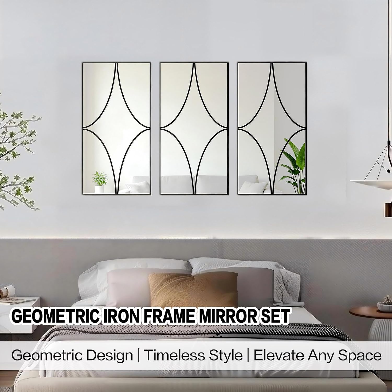 3‑Pack Black Framed Wall Mirrors Set
