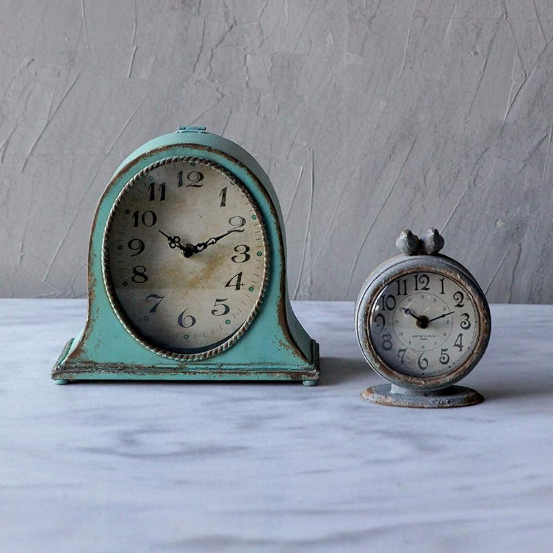 Aqua Finish Metal Mantel Clock