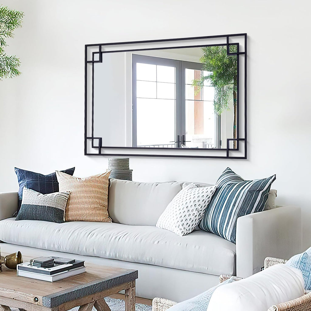 Large Black Metal Framed Wall Mirror