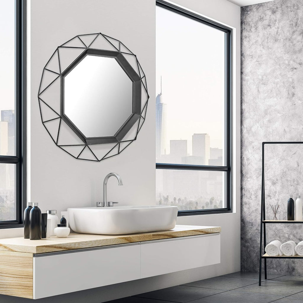 Black Wire‑Frame Geometric Wall Mirror