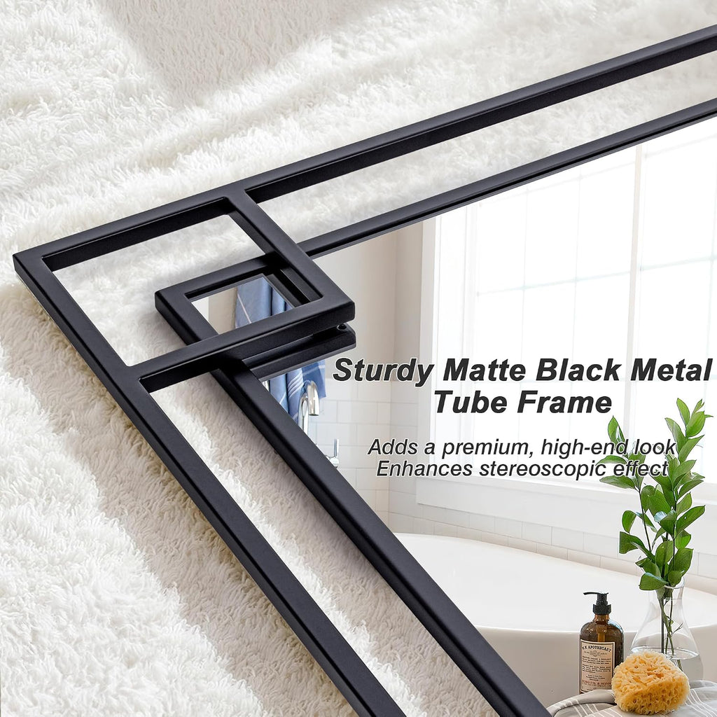 Large Black Metal Framed Wall Mirror