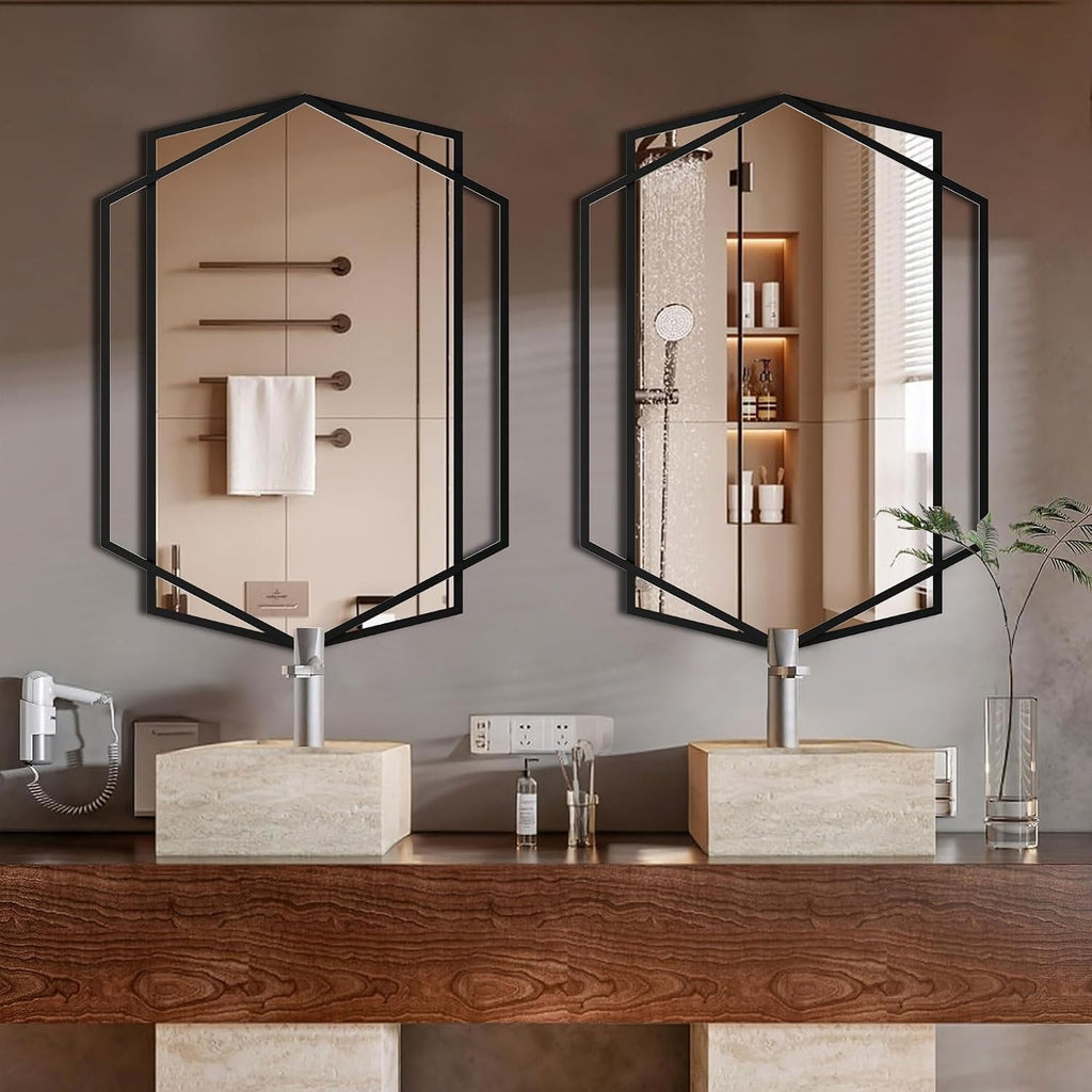 Black Metal Hexagon Wall Mirror