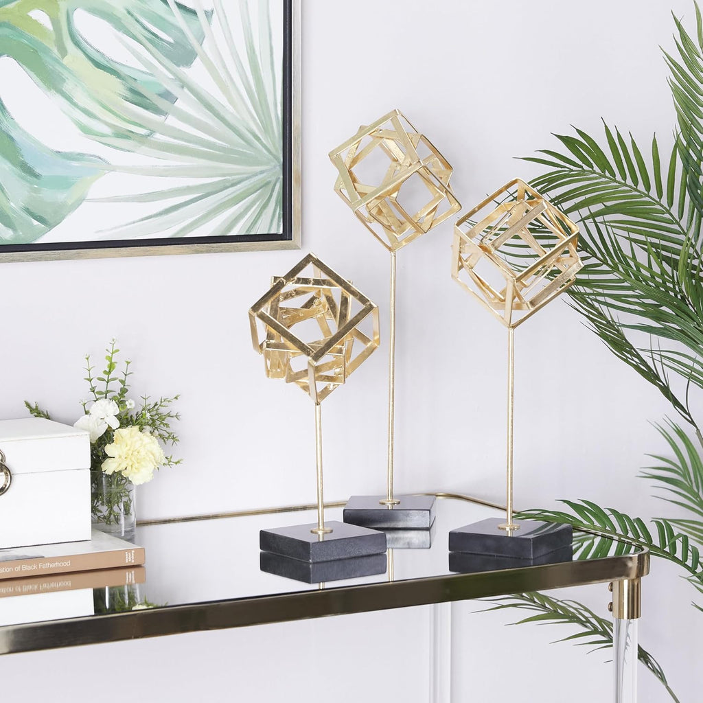 3‑Pack Gold Geometric Marble Sculptures