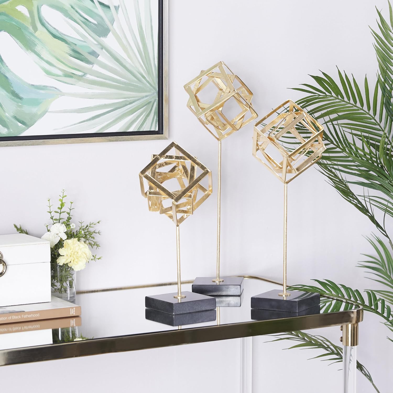 3‑Pack Gold Geometric Marble Sculptures