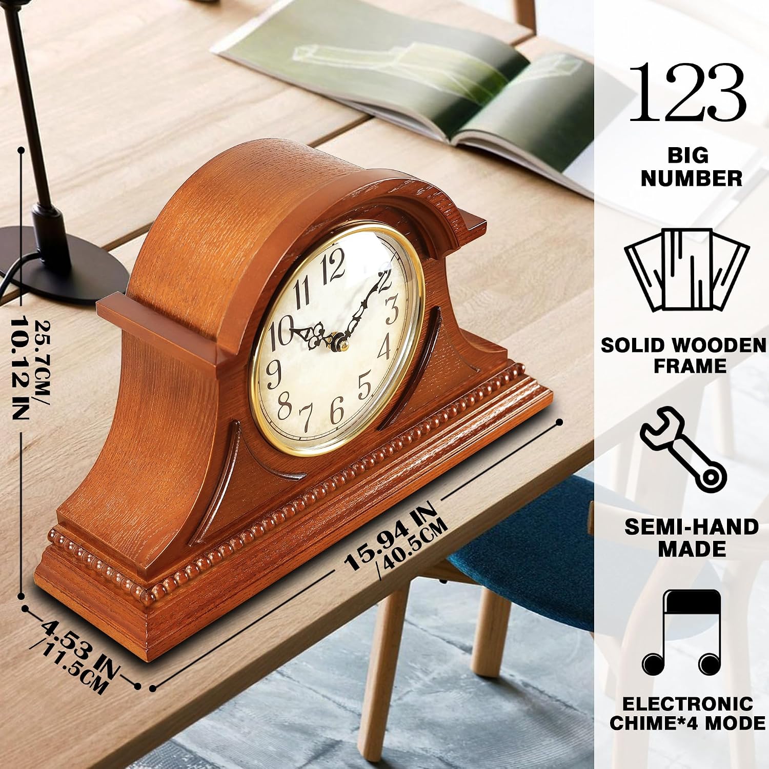 Wooden Chime Mantel Table Clock
