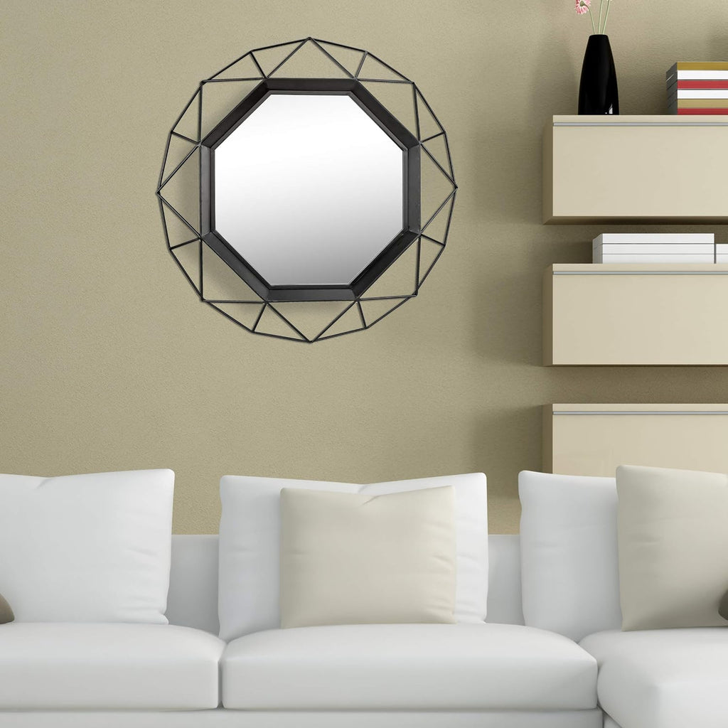 Black Wire‑Frame Geometric Wall Mirror